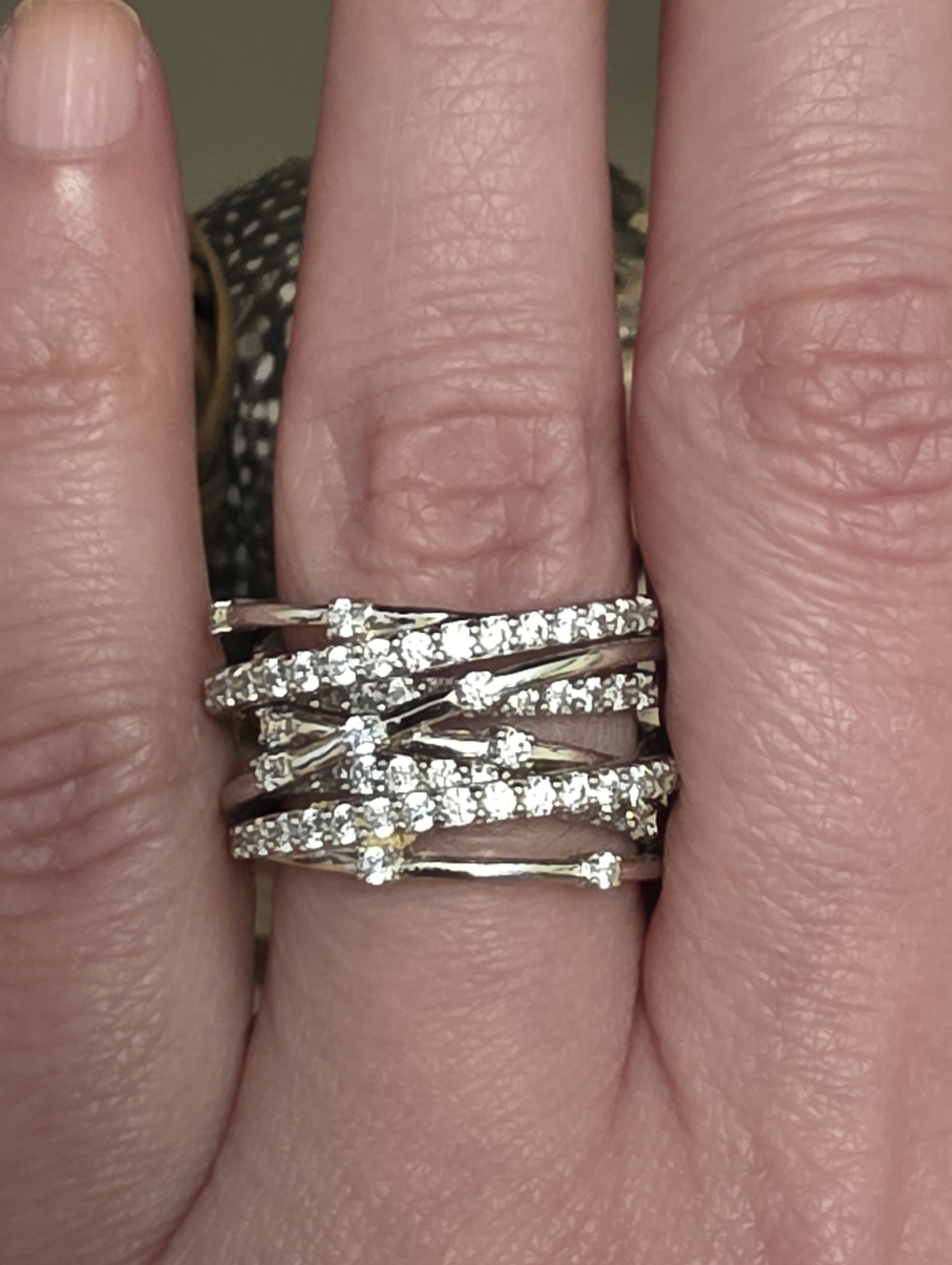 Crislu Entwined Platinum Plated & Silver Multi-Row CZ Wrap Ring - Picture 4 of 16